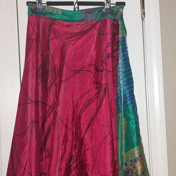 Wevez Sari wrap reversible silk skirt saddle print Sz XL ( One size fits ) - Picture 3 of 9